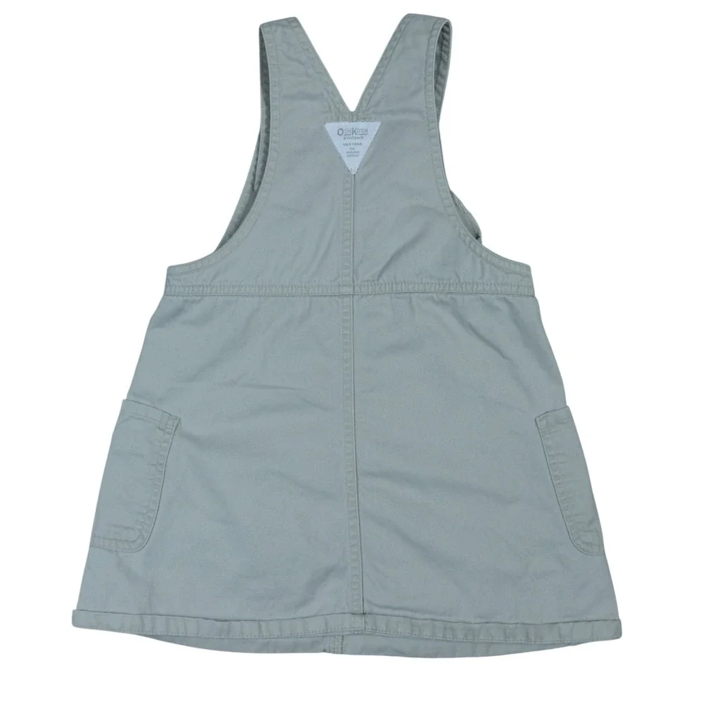 VTG OshKosh B'gosh Jumper Dress Tan Kids 5T Embroidered Floral Twill Overall